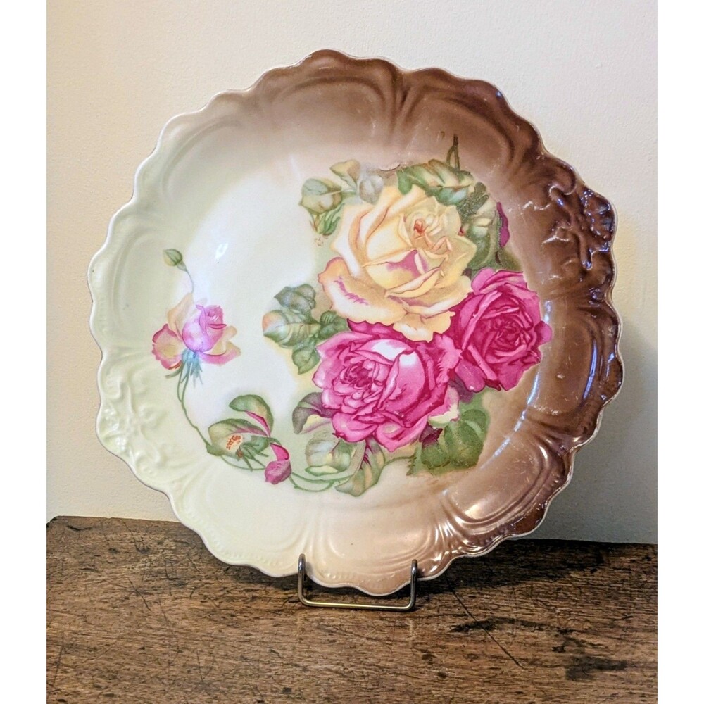 Antique ZS & Co Bavaria 13" Rose Punch Bowl Underplate Charger Platter